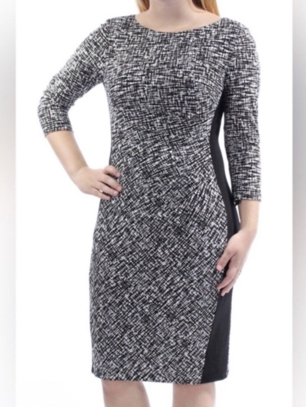 Lauren Ralph Lauren Black and White Long Sleeve Ponte Sheath Dress